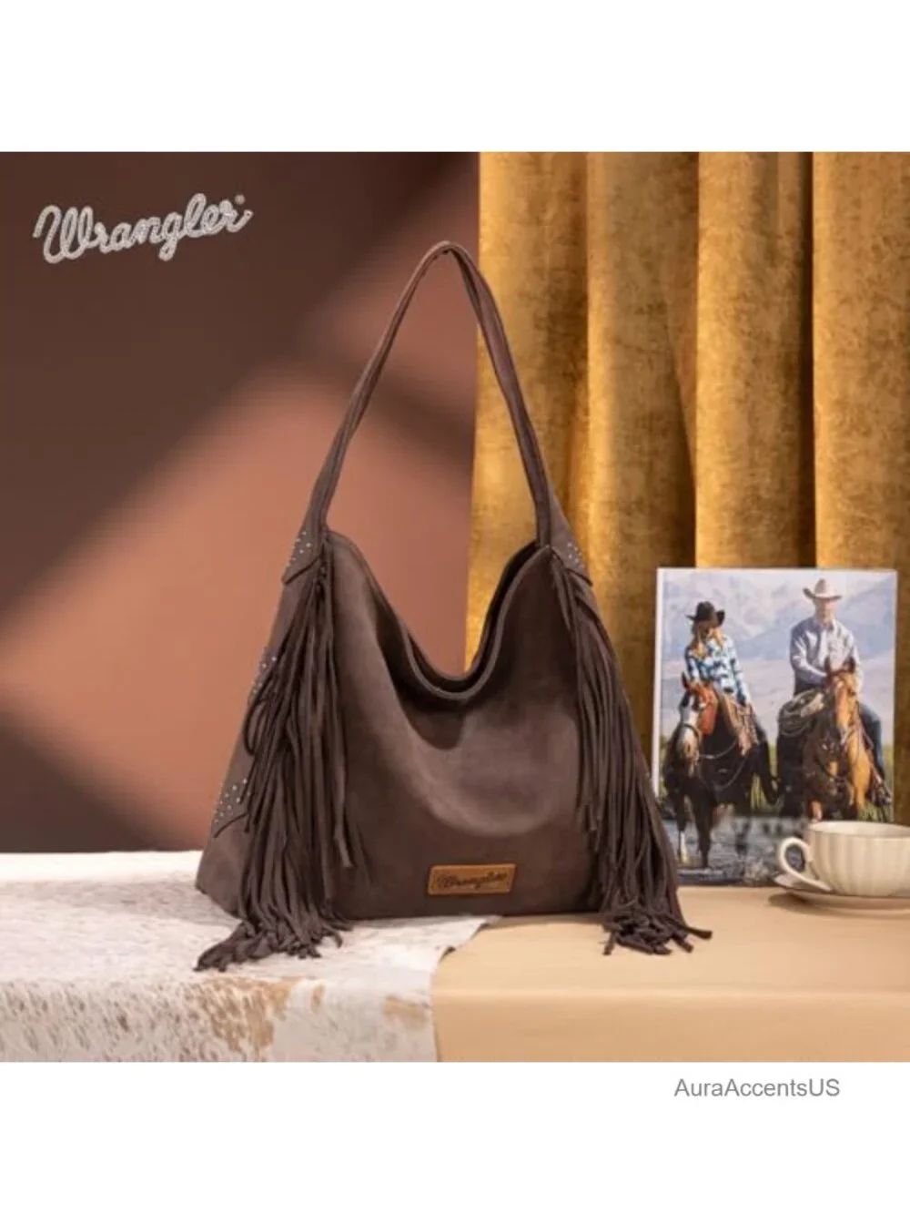 Suede Leather Fringe Hobo Bag Studded Western Shoulder Purse Tassel